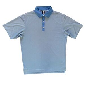 FootJoy Men's Light Blue Check Golf Polo Size Medium Performance Wear Wicking